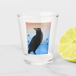 Vaso De Chupito Grackle Austin Texas Black Bird Wildlife Pintura