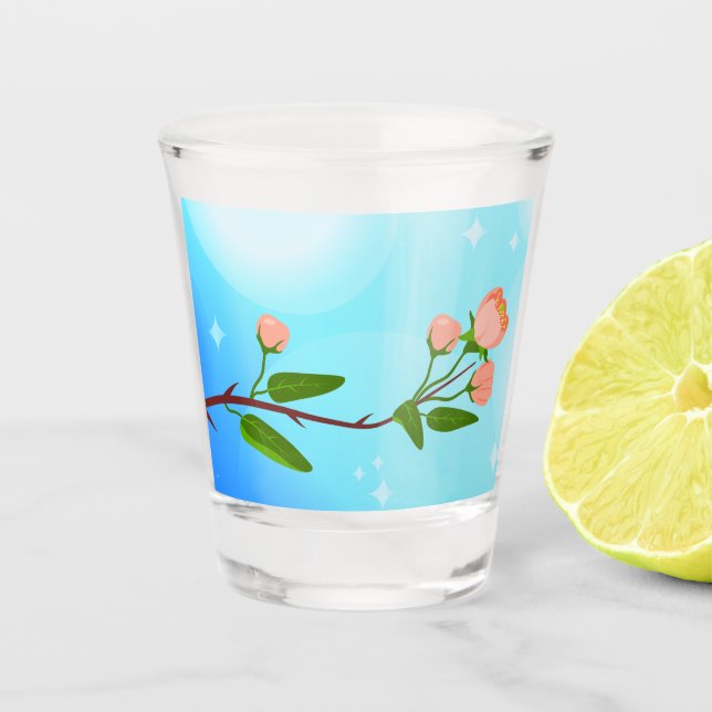 Vaso De Chupito Gradiente azul del cielo con rama de primavera flo (Anverso)