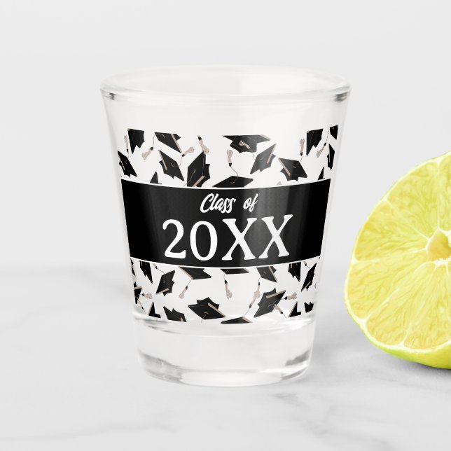 Vaso De Chupito Graduación Clase Personalizada de Blanco Negro de (Anverso)