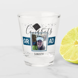 Vaso De Chupito Graduación Congrats GRAD Name and Photo Blue
