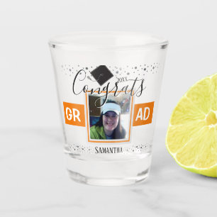 Vaso De Chupito Graduación Congrats GRAD Name y Photo Naranja