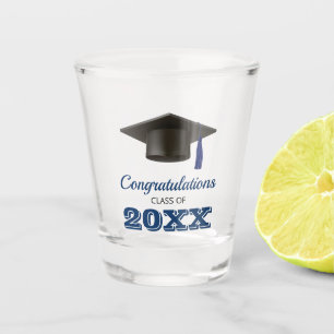 Vaso De Chupito Graduación de la Escuela de Enhorabuena Azul de la