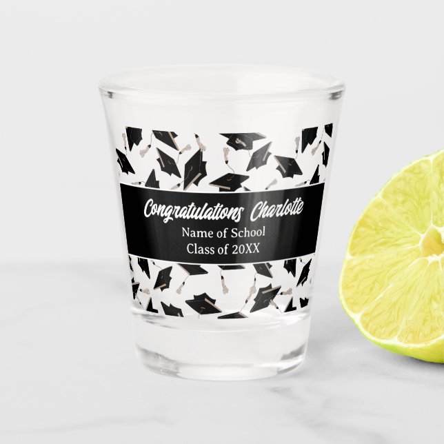 Vaso De Chupito Graduación de mayúsculas blancas negras personaliz (Anverso)