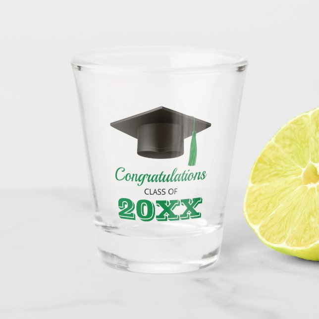 Vaso De Chupito Graduado de la Escuela de Enhorabuena Verde (Anverso)