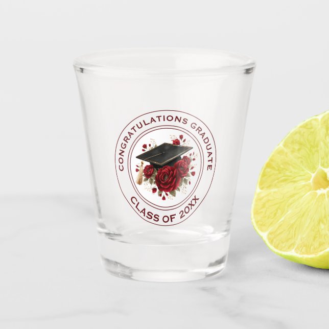 Vaso De Chupito Graduation Cap & Red Roses Class of 20XX  (Anverso)