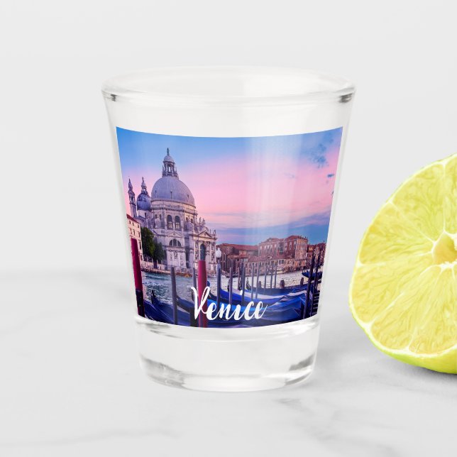 Vaso De Chupito Gran Canal con góndolas e iglesia en Venecia (Anverso)