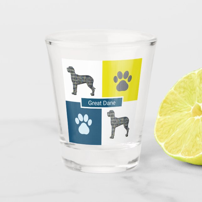 Vaso De Chupito Gran silueta de perro danés y cuadrícula de juguet (Anverso)