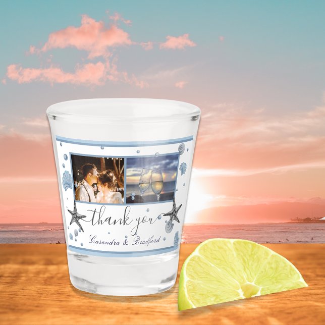 Vaso De Chupito Gray Starfish Blue Beach Wedding Gracias (Subido por el creador)