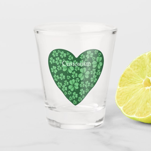 Vaso De Chupito Green Shamrock Heart St Patrick's Day  (Anverso)