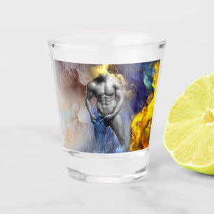 Vaso De Chupito Grito de la figura muscular masculina en escala de