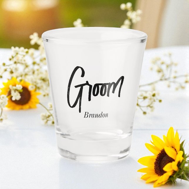 Vaso De Chupito Groom Black White Script Boda (Subido por el creador)