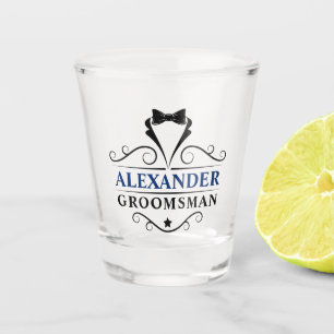 Vaso De Chupito Groomsman Black Tie Blue Name