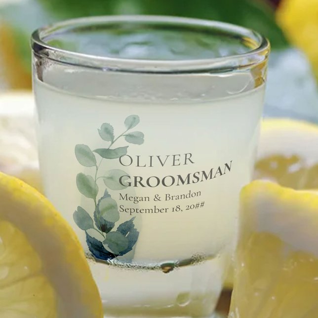 Vaso De Chupito Groomsman Eucalyptus Greenery Boda Personalizado (Gift for Groomsmen - Personalized Shot Glasses for your wedding party or bachelor party)