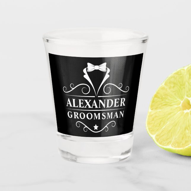 Vaso De Chupito Groomsman Tuxedo Tie Black (Anverso)
