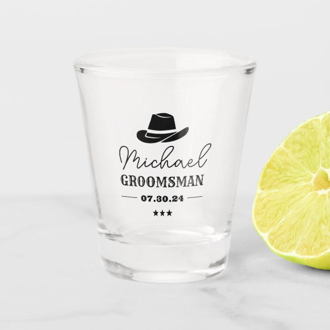 Vaso De Chupito Groomsmen personalizados clásicos Gorras de Cowboy (Anverso)