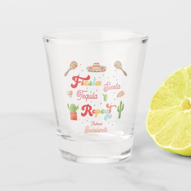 Vaso De Chupito Groovy Fiesta Siesta Tequila Repetir la Bacheloret (Anverso)