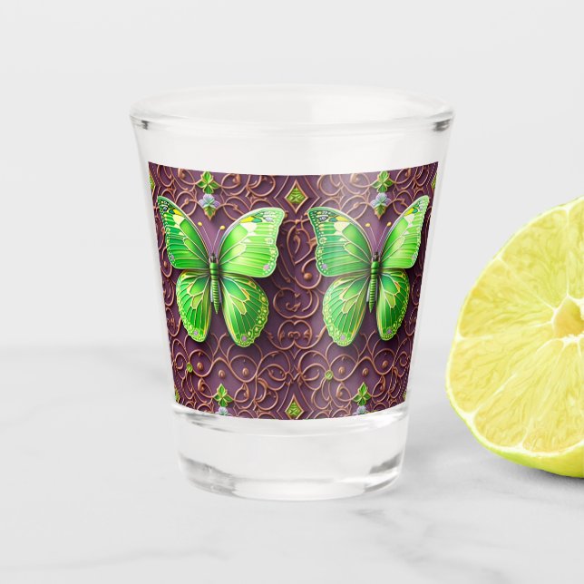 Vaso De Chupito Grüner Schmetterling 3D Optik (Anverso)