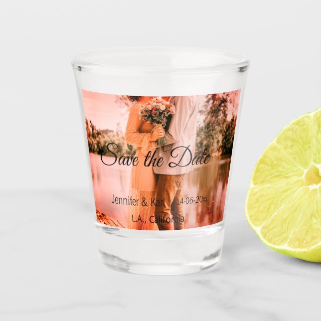 Vaso De Chupito Guardar la fecha añadir nombre de pareja fecha de  (Anverso)