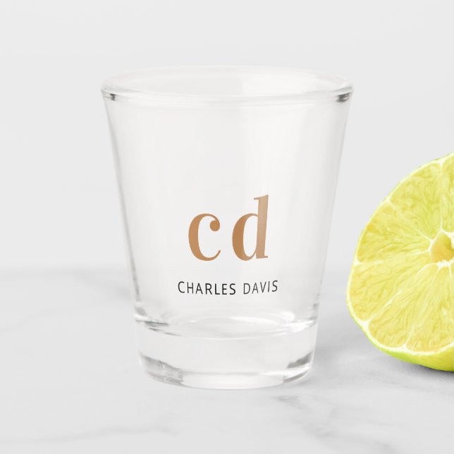 Vaso De Chupito Guión de las iniciales del monograma oro negro (Anverso)