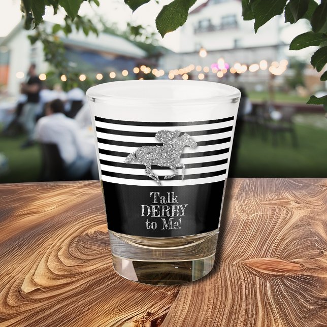 Vaso De Chupito Hable de Derby para mí caballo de carreras Silver (Talk Derby to Me Silver Racehorse Shot Glass)