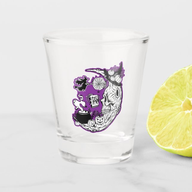 Vaso De Chupito Halloween Crescent Moon Witch Skull (Anverso)