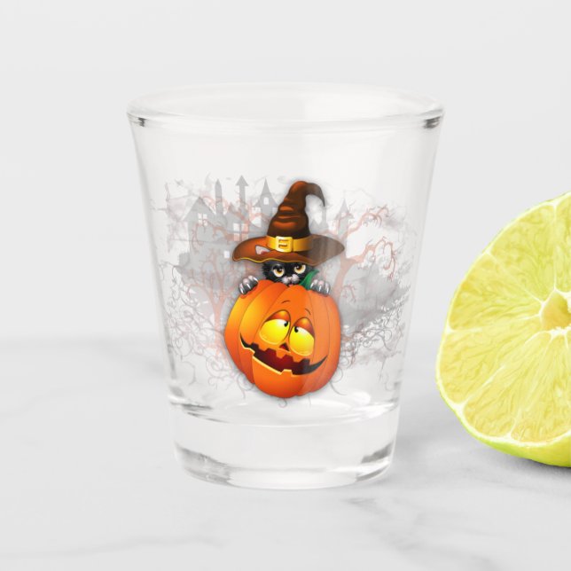 Vaso De Chupito Halloween Curte Kitty Witch and Pumpkin Friend (Anverso)