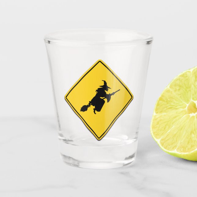 Vaso De Chupito Halloween de advertencia de bruja (Anverso)