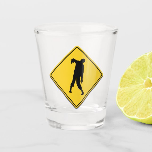 Vaso De Chupito Halloween de advertencia zombi (Anverso)