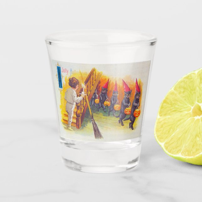 Vaso De Chupito Halloween de alegría (gatos negros) (Anverso)
