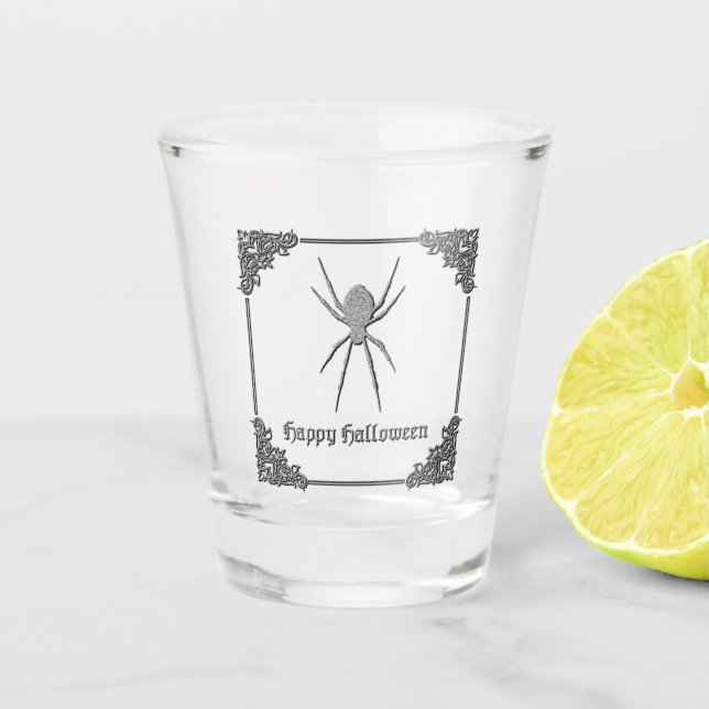 Vaso De Chupito Halloween de araña plateada (Anverso)