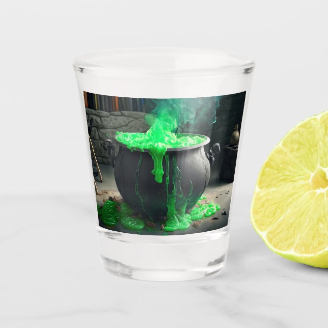 Vaso De Chupito Halloween de Cauldron, una bruja torpe (Anverso)