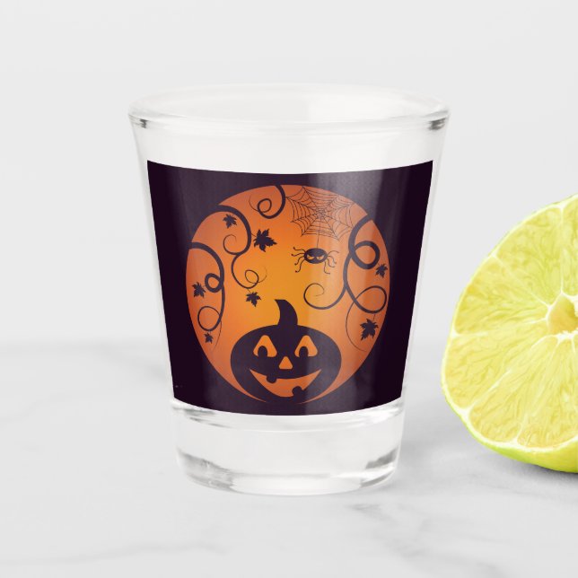Vaso De Chupito Halloween Jack o linterna cara de calabaza y araña (Anverso)