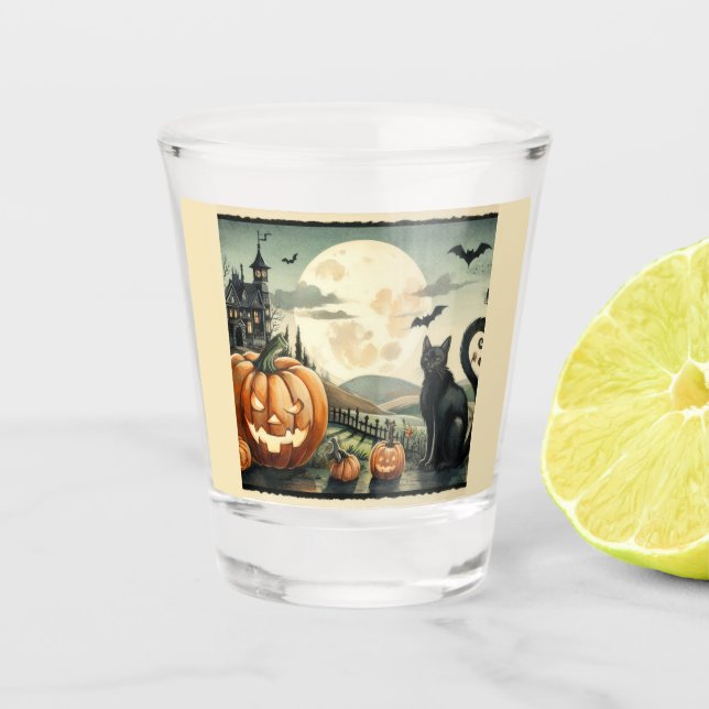 Vaso De Chupito Halloween/otoño/otoño/otoño/calabaza/gato (Anverso)