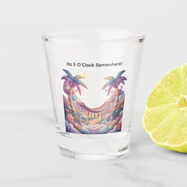 Vaso De Chupito Hamaca personalizada y palmeras (Anverso)