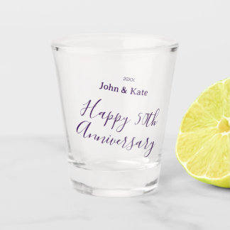 Vaso De Chupito Happy 50th anniversary purple name year simple 