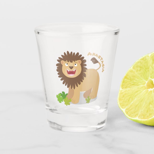 Vaso De Chupito Happy lion roaring cartoon illustration  (Anverso)