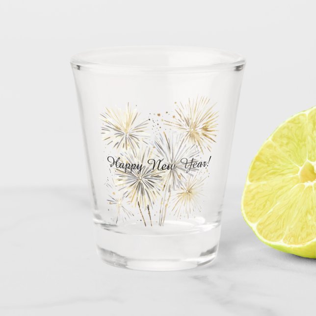 Vaso De Chupito Happy New Year Gold Silver Fireworks (Anverso)