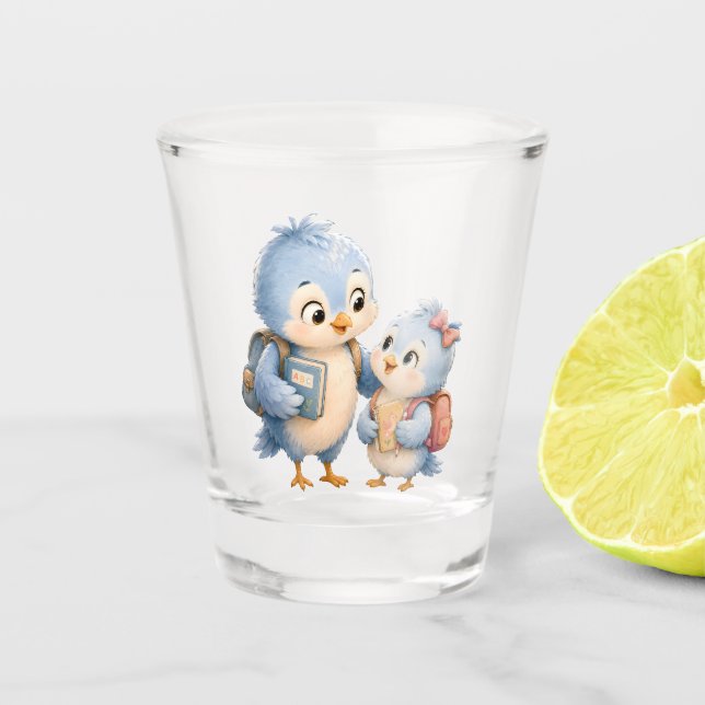 Vaso de chupito Hermano Hermana Pájaro Azul (Anverso)