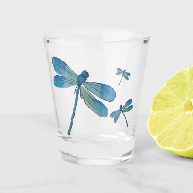 Vaso De Chupito Hermosa libélula rosa flor arte original (Anverso)