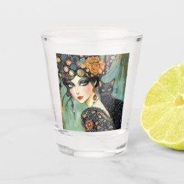 Vaso De Chupito Hermosa mujer y gato de vidrio caliente