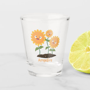 Vaso De Chupito Hermosos girasoles alegres sonrientes ilustracion 
