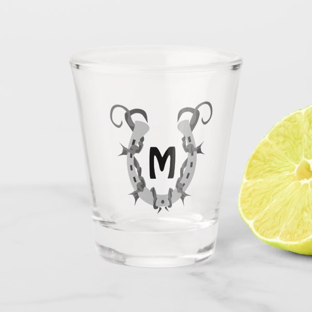 Vaso De Chupito Herradura envuelta en monograma de alambre de púas (Anverso)