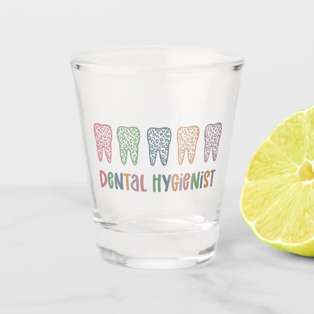 Vaso De Chupito Higienista dental | RDH Dentist Leopardo dental re (Anverso)