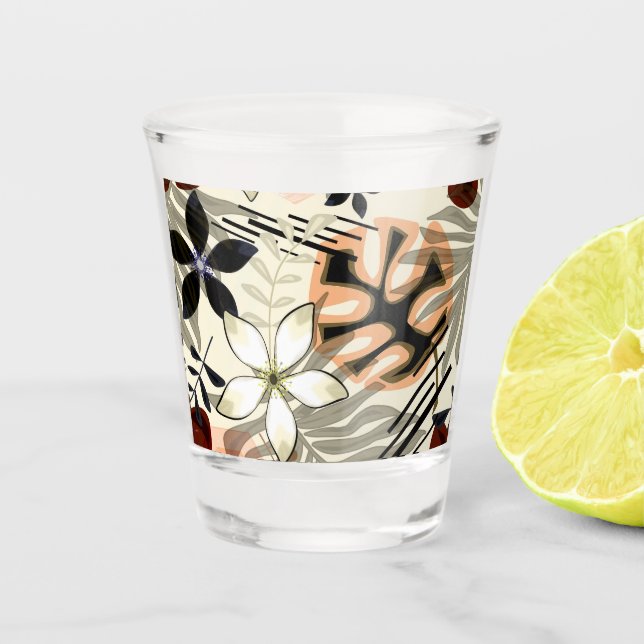 Vaso De Chupito Hojas de palma y monstera, tropicales (Anverso)