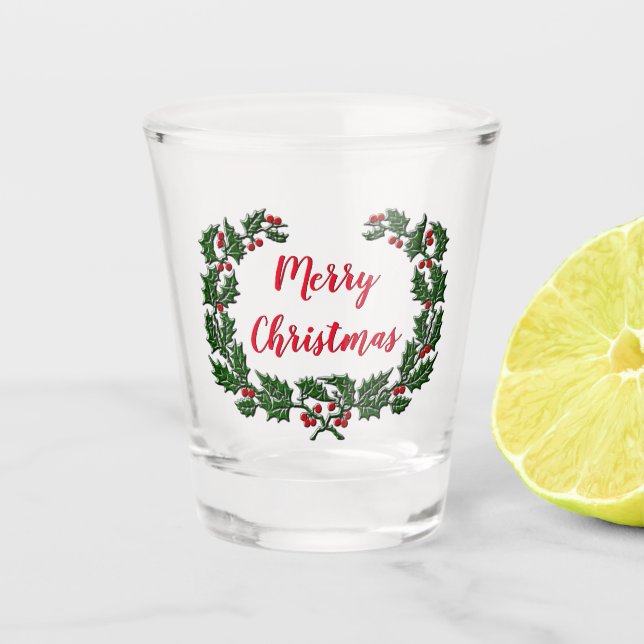 Vaso De Chupito Holly Wreath y Feliz Navidad (Anverso)