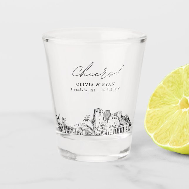 Vaso De Chupito Honolulu Wedding Favor de Salud Personalizada (Anverso)