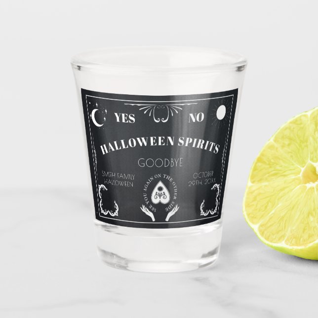 Vaso De Chupito Horario Celestial de Halloween blanco y negro (Anverso)
