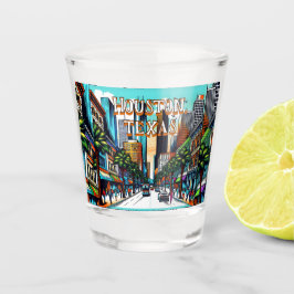Vaso De Chupito Houston, Texas Downtown City View Resumen de Arte