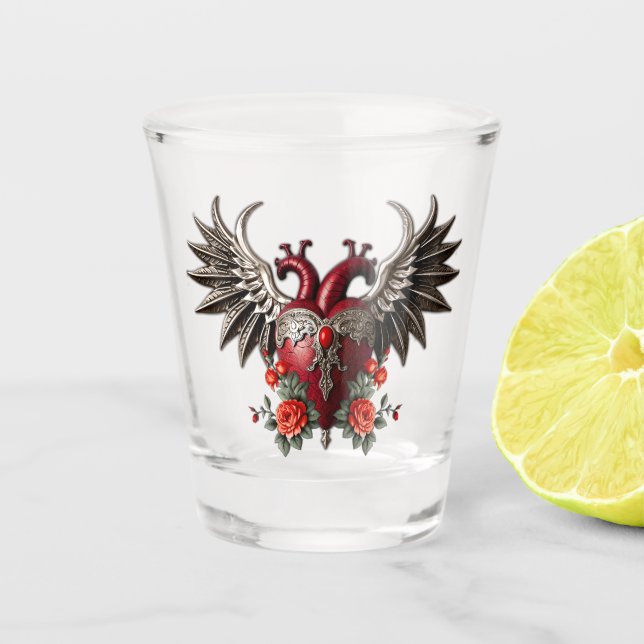 Vaso De Chupito Icono gótico romántico: corazón, rosa, cráneo. (Anverso)