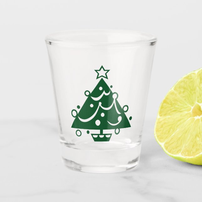Vaso De Chupito Ilustracion de árbol de Navidad verde decorado en  (Anverso)